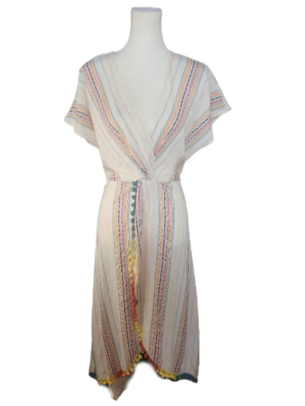 America & Beyond NWT Rainbow Striped Faux Wrap Dress, S